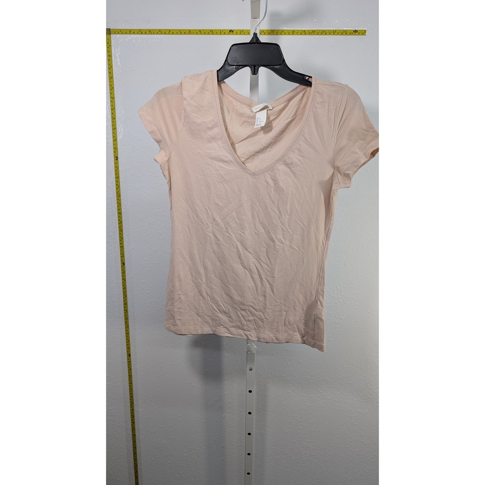 HM Basic Womens‎ V-Neck Short Sleeve T-Shirt Peach Blush Pink Size Small